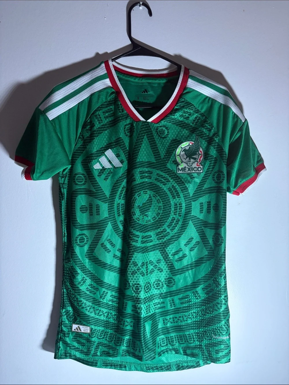 adidas Green Mexico Soccer Jersey with White Stripes and Red Trim